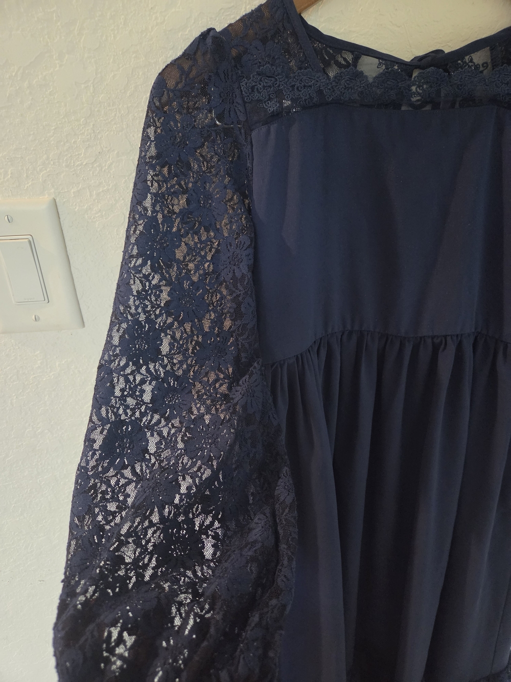 Girls XL Navy Blue Lace Overlay Dress Long Sleeve Tiered Ruffle Hem Whimsigoth - Picture 2 of 16